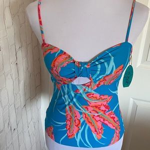 Mynah Tankini blue Tropical leaf pattern size XS